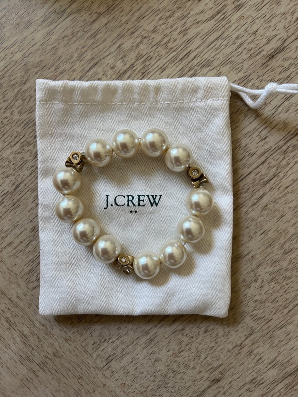 J. Crew Ivory Pearl Stretch Bracelet with Gold Accents